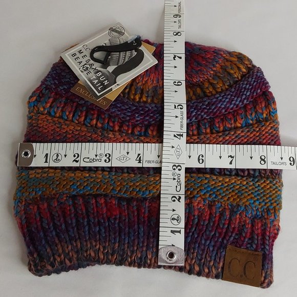 'C.C BEANIE' MESSY BUN BEANIE TAIL' VARIEGATED STRIPE - Picture 9 of 16